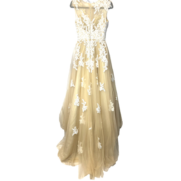 Long Formal Sleeveless Dress Tulle Lace HiLo Hem Holiday Wedding Ballgown Stage - Picture 3 of 9